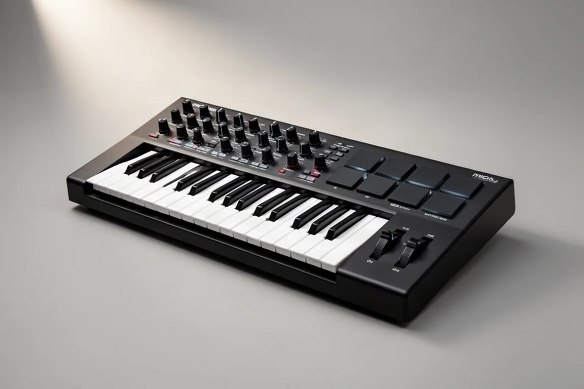 マットなコンクリート表面に置かれたArturia MiniLab 37 MIDIキーボードコントローラー