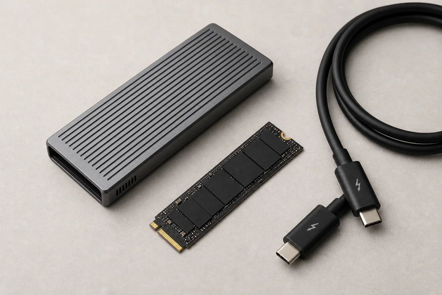 Eget bygge av SSD-kabinett med NVMe-komponenter på en arbetsyta