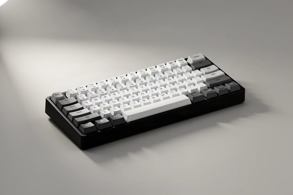 コンクリートのテーブルに置かれた、さまざまなサイズと素材のゲーミングキーボードのラインアップ