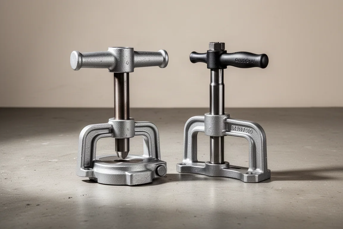 Deux lourds outils de réparation de pneus côte à côte pour comparaison