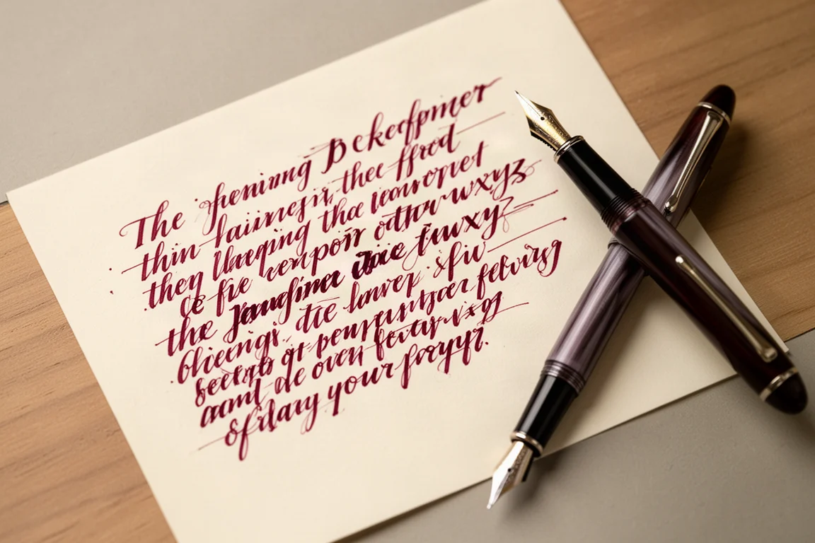 Handgeschreven flexschrijfvoorbeeld met dikke en dunne lijnvariatie