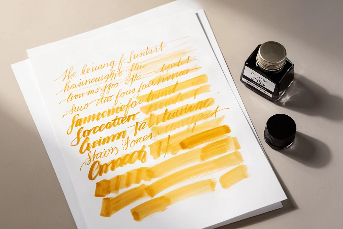 Pagina di prova di scrittura con punte di penna stilografica che vanno da sottili a molto larghe