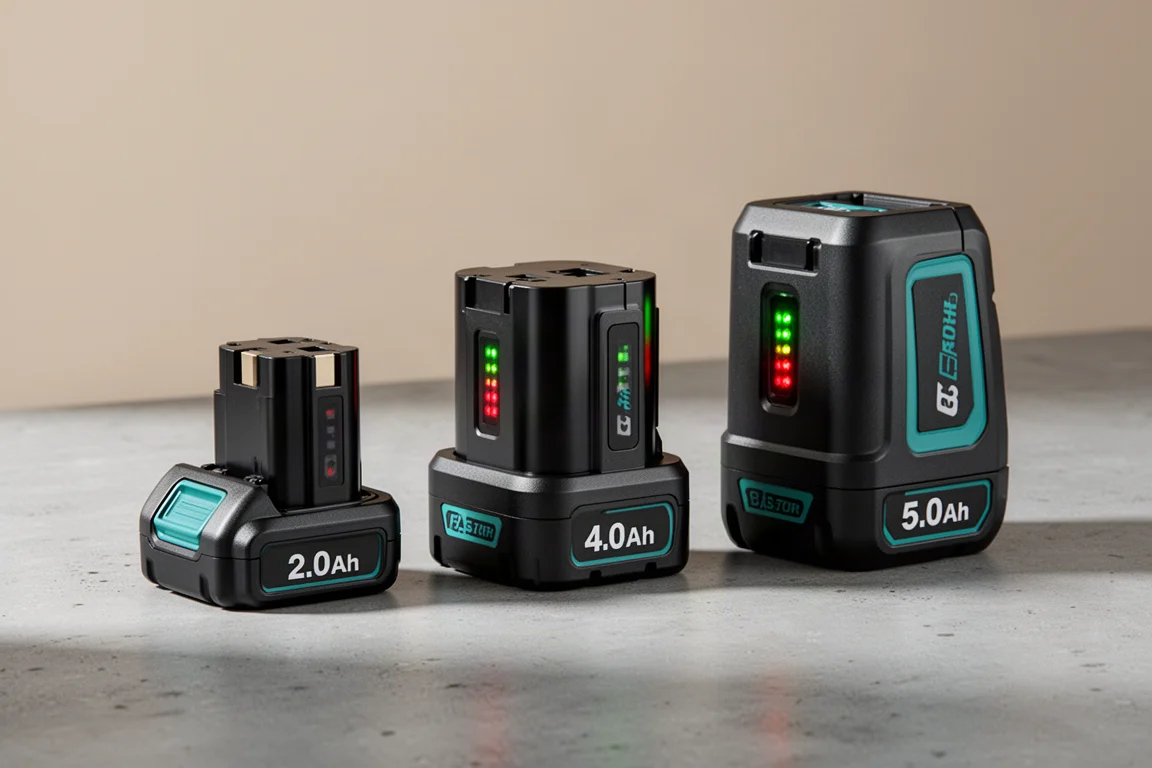 Three Makita 12V CXT batteries side by side showing size differences