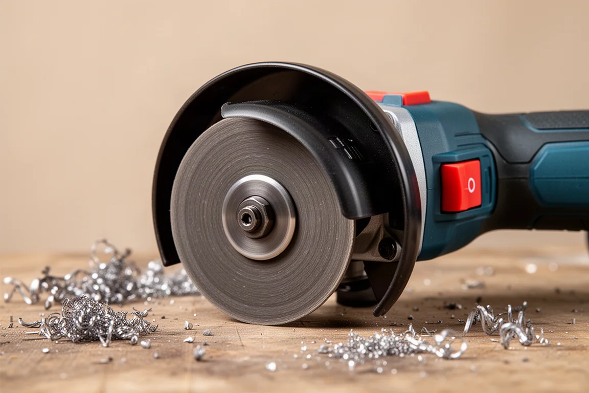 5-inch grinding wheel fitted to a grinder with a large 6-inch guard
