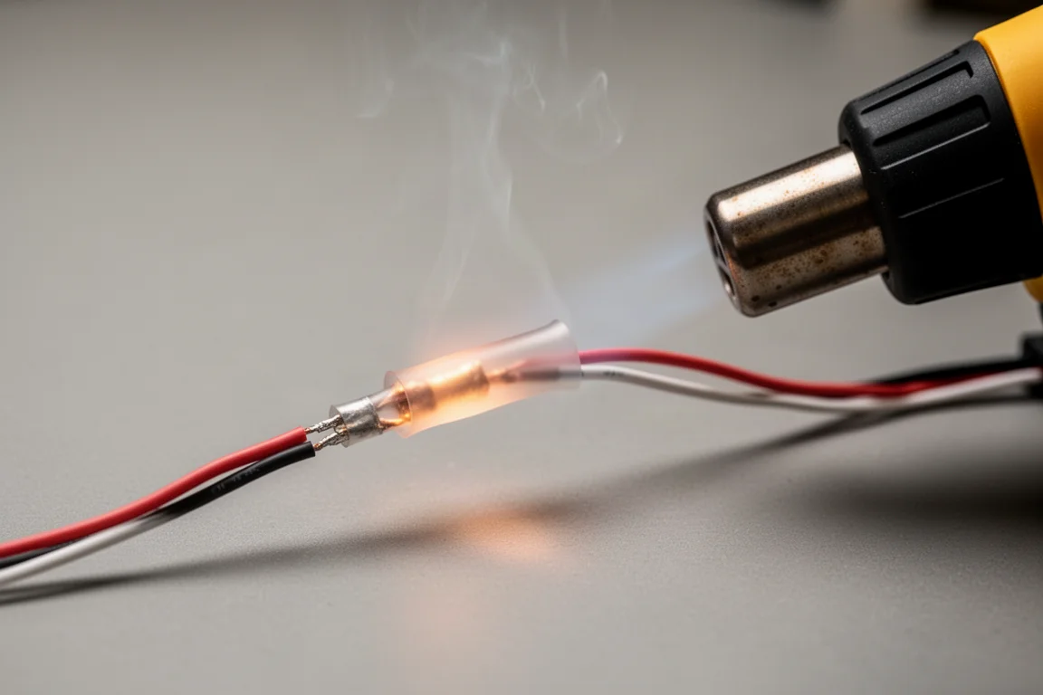 Guaina termorestringente che si stringe strettamente attorno a una connessione di fili