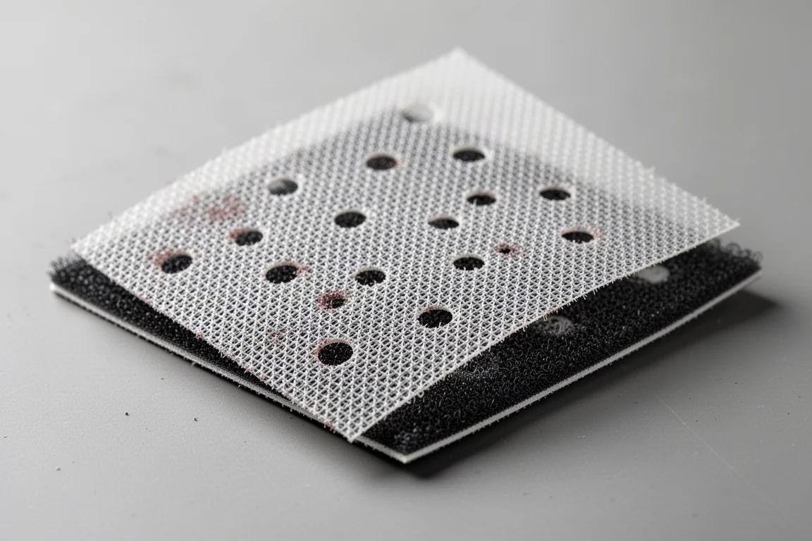 Närbild på ett perforerat mesh-slipblad på ett kardbeläggningsskydd