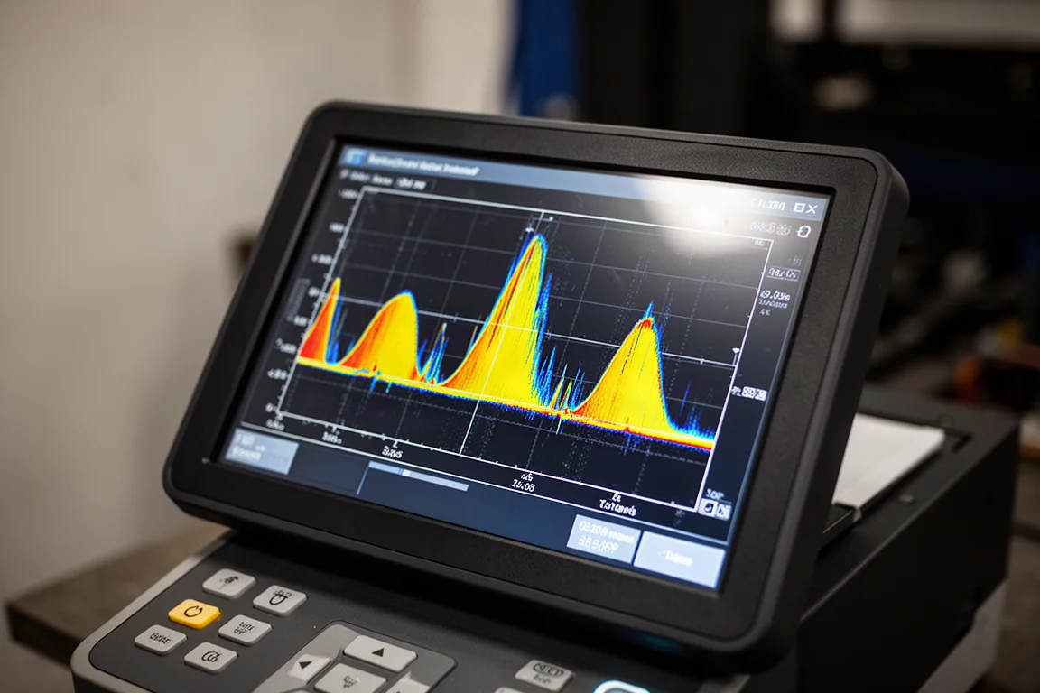 Scanner screen showing a radar cross-section with peaks indicating rebar in concrete