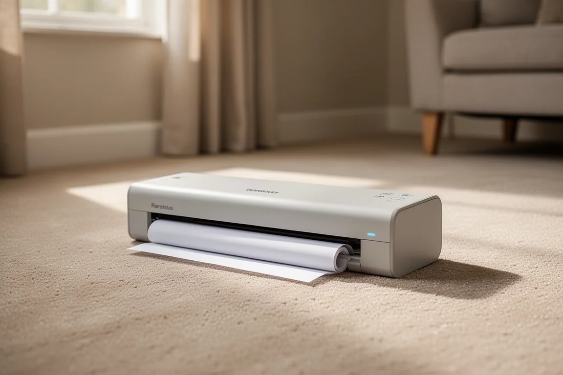 Scanner rolling over carpet to locate wooden floor joists