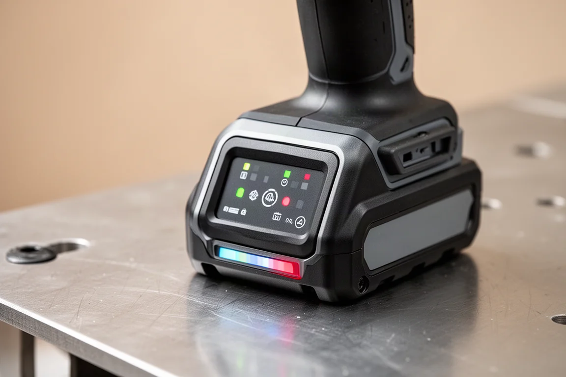 Pannello di controllo elettronico con le impostazioni della frizione illuminate su un avvitatore a batteria