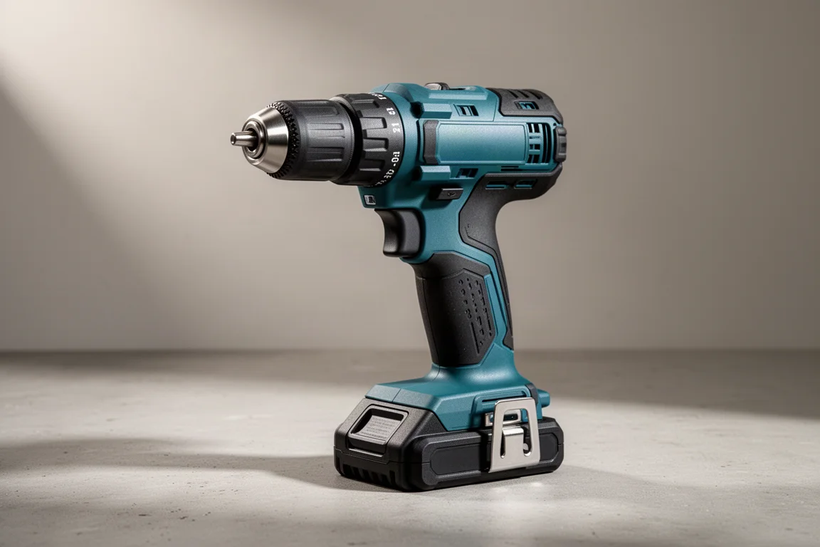 Trapano a percussione a batteria Makita GPH01 su una superficie in calcestruzzo