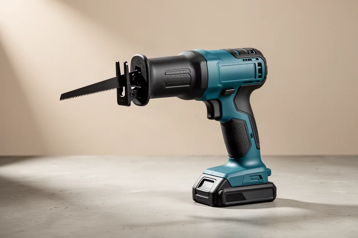 Makita GRJ01 XGT reciprocating saw standing on a concrete surface