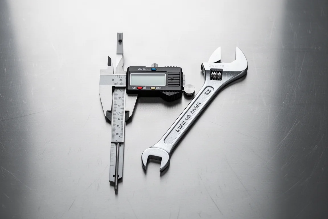 Calibre digital midiendo la separación entre las mordazas de la llave