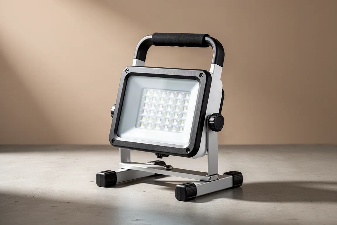 Makita ML003G cordless work light on a matte concrete surface
