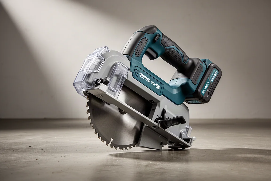 Makita PB002G 40V XGT portable bandsaw on a concrete workshop floor