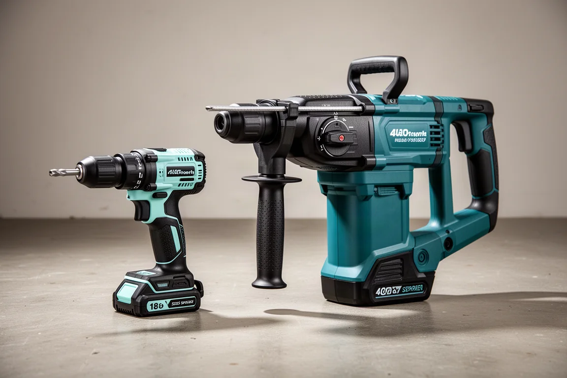 Makita XGT GR07Z and XRH01 18V SDS hammer drills side by side on concrete