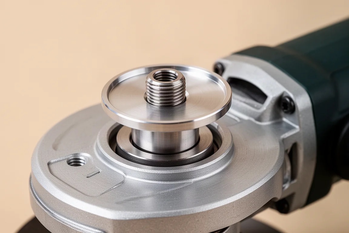 Metalen adapterplaat geplaatst in de hub van een slijpmachine