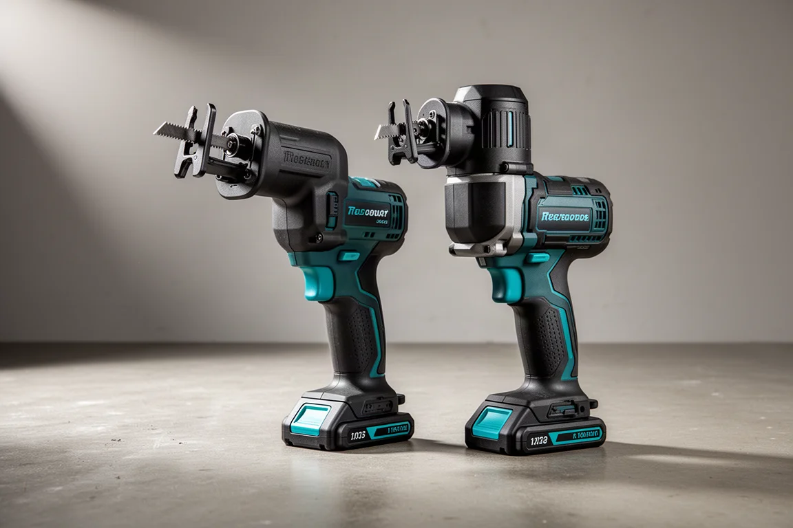兩代 Makita XGT 往復鋸並排放在混凝土上