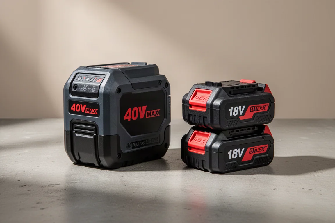 Two Makita battery platforms side by side on a concrete surface