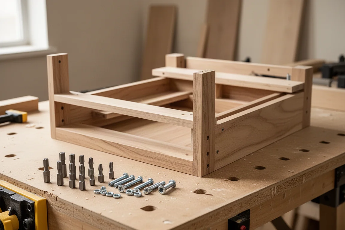 Personne montant un meuble en kit avec un tournevis électrique compact à la maison