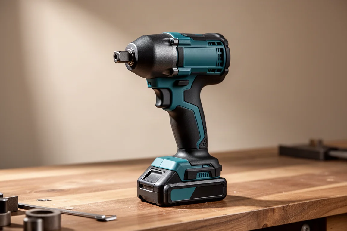 Makita XWT12 subcompact cordless impact wrench on a wooden workbench