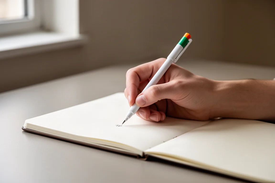 ノートにファインライナーペンで落書きをする人