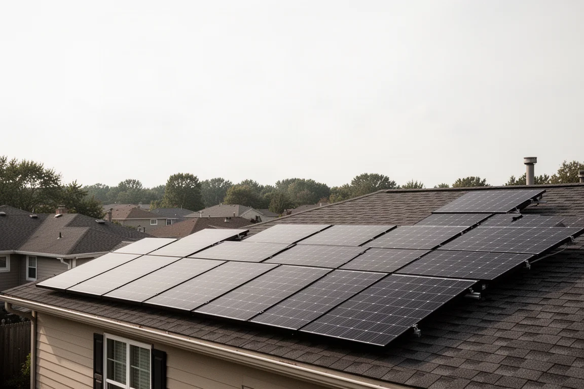 Panneaux solaires sur le toit d'une maison résidentielle en pleine journée