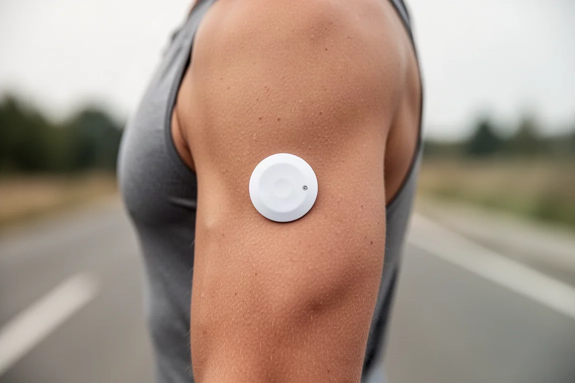 Petit capteur portable sur un bras pendant l'exercice