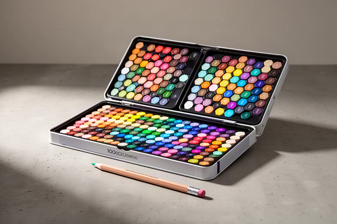Open Marco Refine Pro 100-pencil presentation box with pencils displayed on both panels