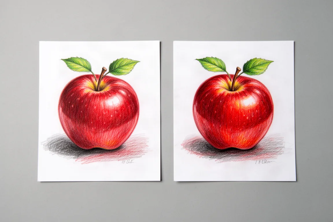 Deux dessins de pomme presque identiques côte à côte pour comparaison