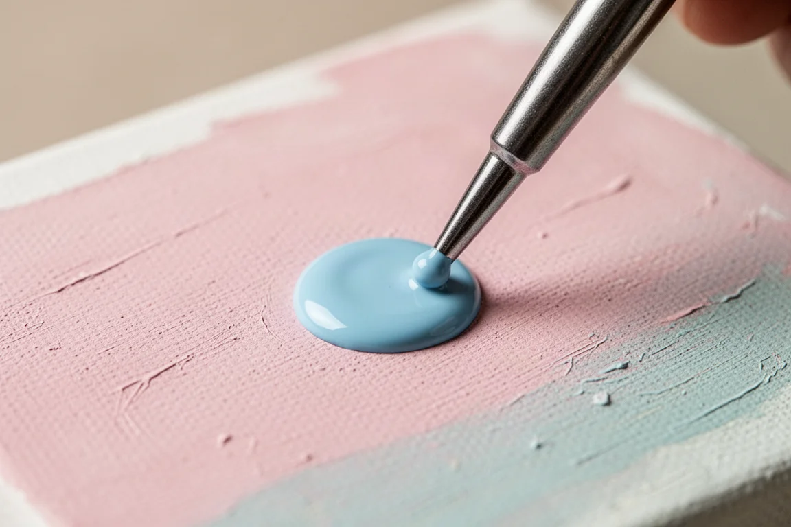 Paint dotting tool adding a small circle of blue paint to a canvas