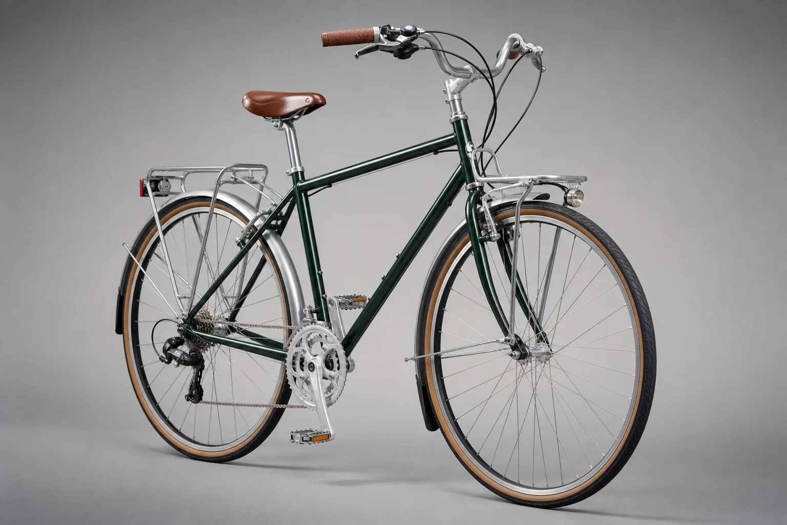 Collection of touring bicycles in various styles on neutral backdrop