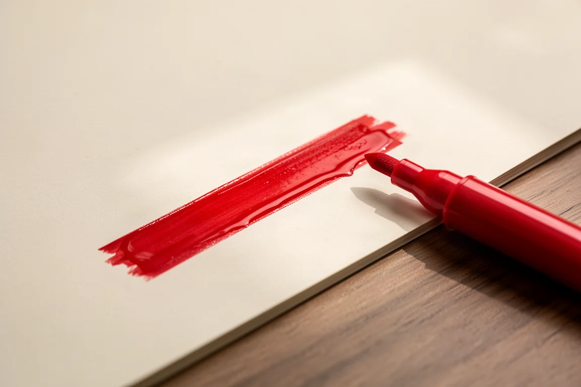 Red Sharpie stroke across glossy manual paper showing marker performance