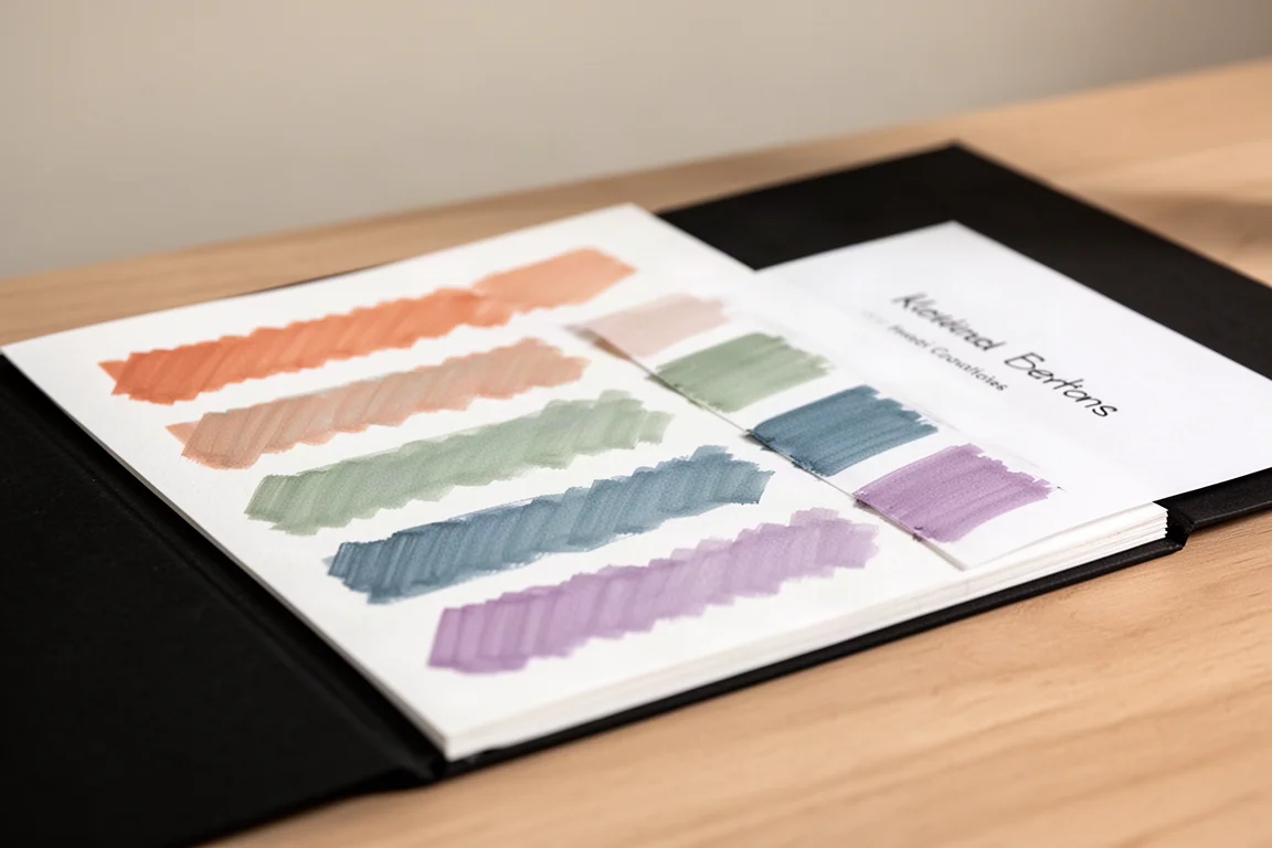 Paint marker swatches tested on black paper showing soft pastel tones