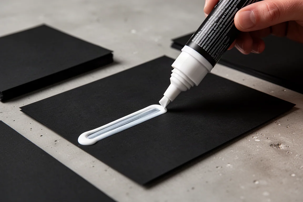 Opaque paint marker writing on black paper in vibrant ink