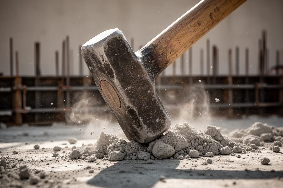 Heavy ramming hammer compacting material on a jobsite