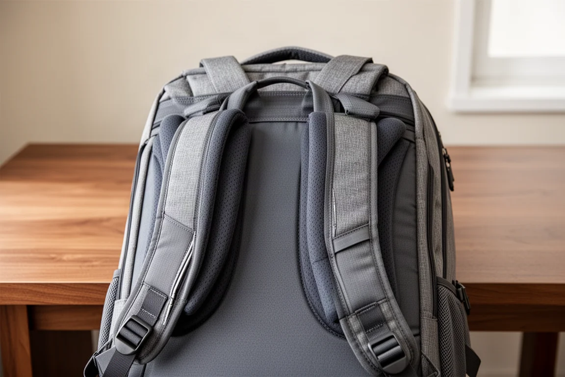 Correas de una mochila de viaje recogidas para transportarla como equipaje