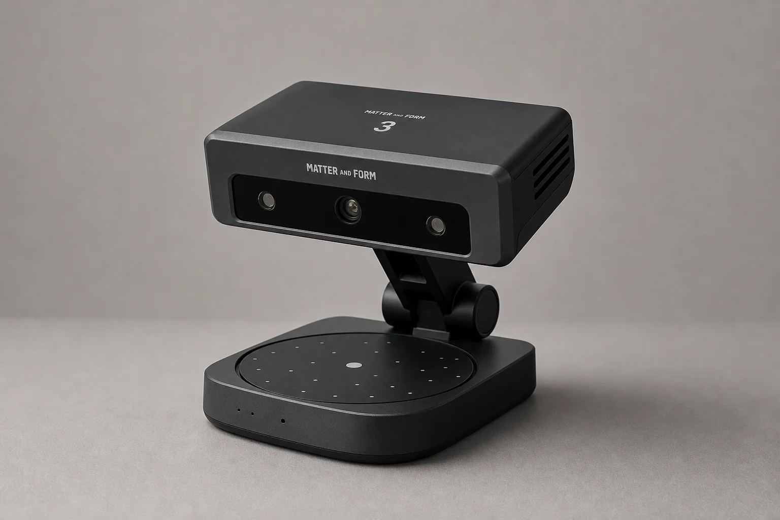 Nine 3D-Scanner auf einer grauen Oberfläche, die Laser-, Infrarot- und strukturierte Light-Modelle zeigen