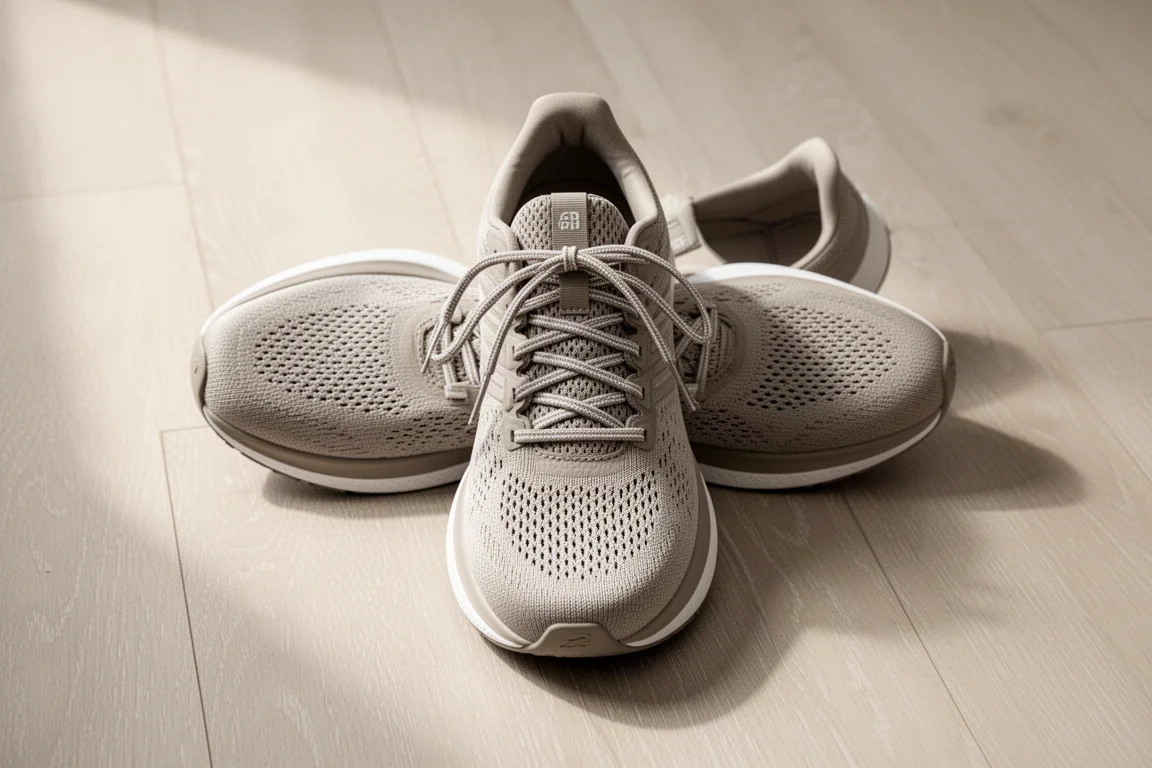 Wide toe box of a running shoe showing generous forefoot room