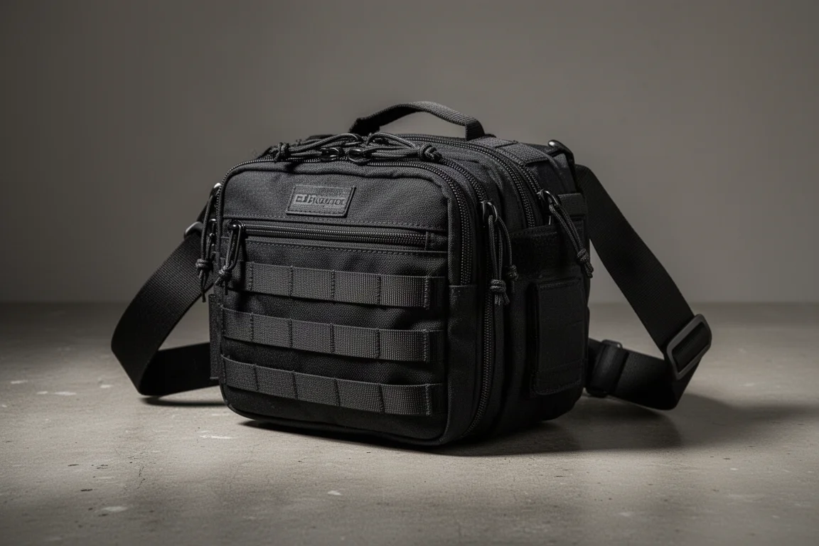 Maxpedition Keystone Versipack 黑色尼龍 EDC 包放置於水泥地面上