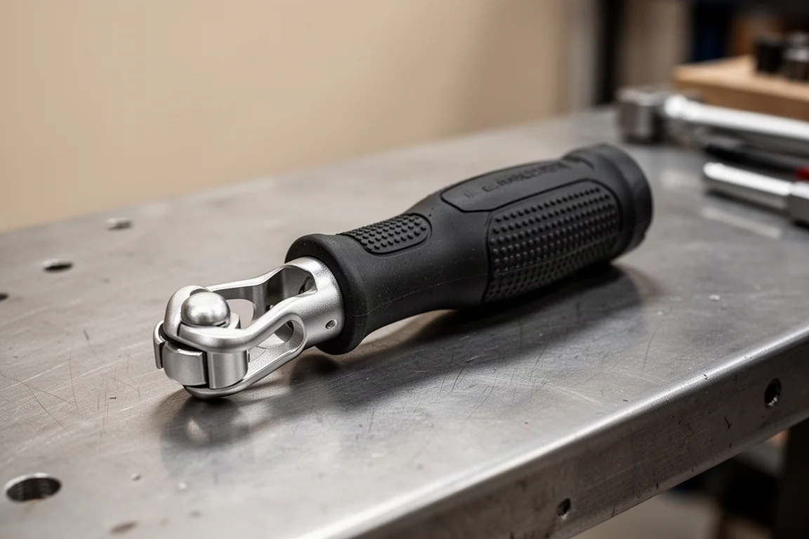Tri-lobed rubber multi-component tool handle held in a workshop setting