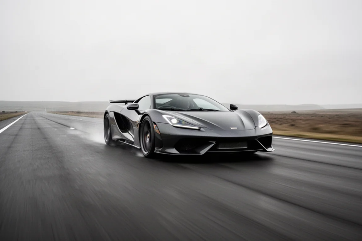 Low sports car accelerating hard down a straight stretch of open track