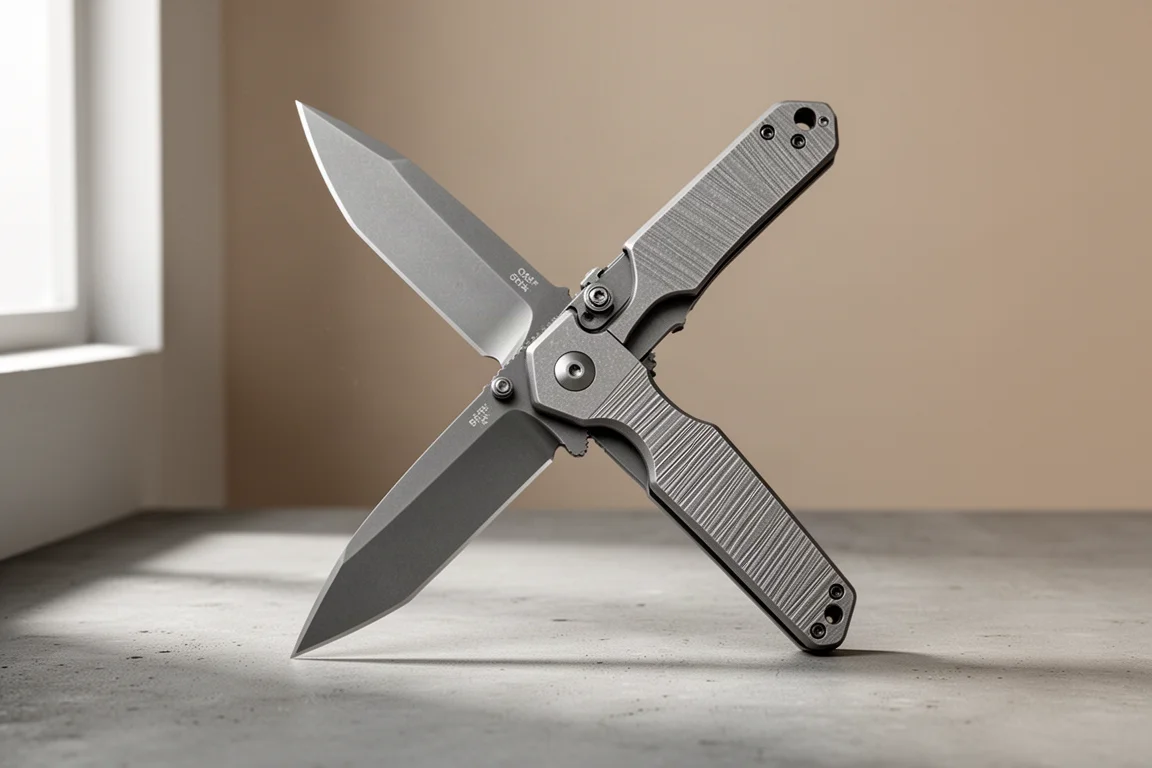 McNees Dixon titanium folding knife open on a concrete surface