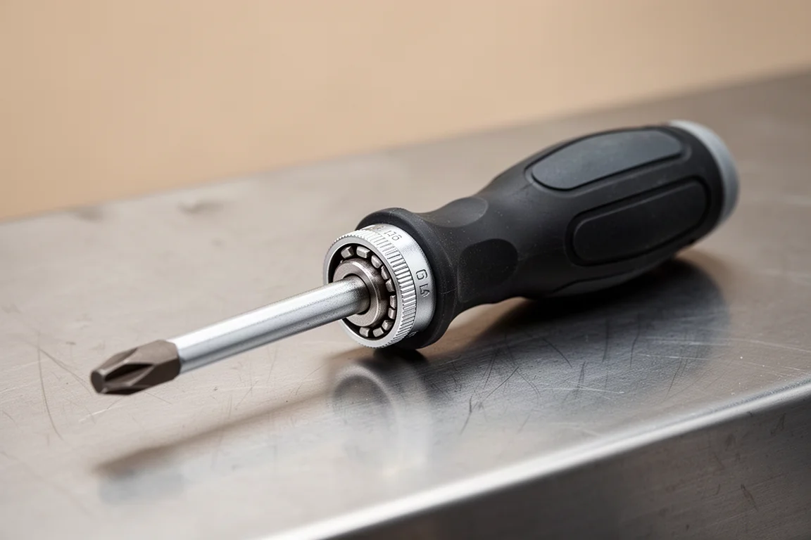 Ratcheting screwdriver collar showing forward, reverse, and center settings