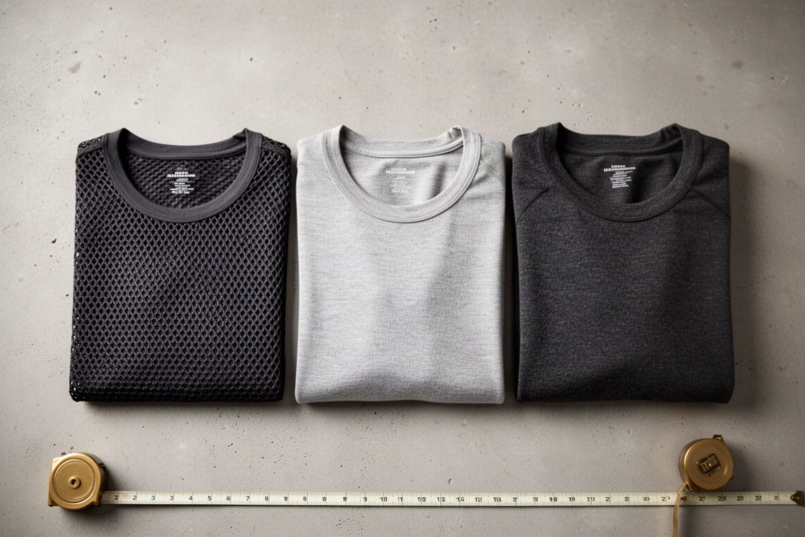Vue à plat de trois sous-couches pliées sur une surface en béton