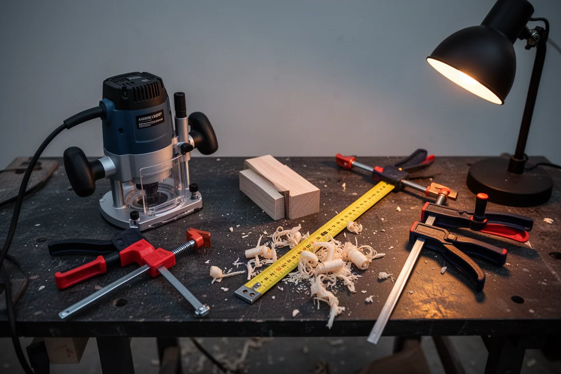 Deal alert mood shot of a workshop at dusk with tool price comparison mood