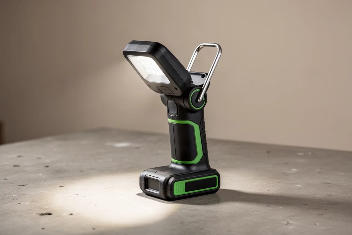 Metabo HPT cordless work light on a concrete workshop surface