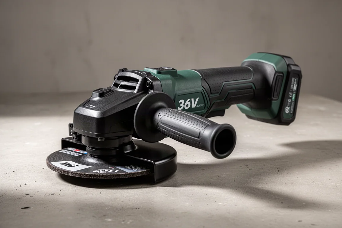 Metabo HPT 36V 6-inch cordless angle grinder on a concrete workshop surface