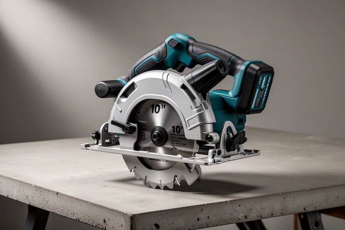 Metabo HPT C3670DB 36V rear handle circular saw on a concrete workbench