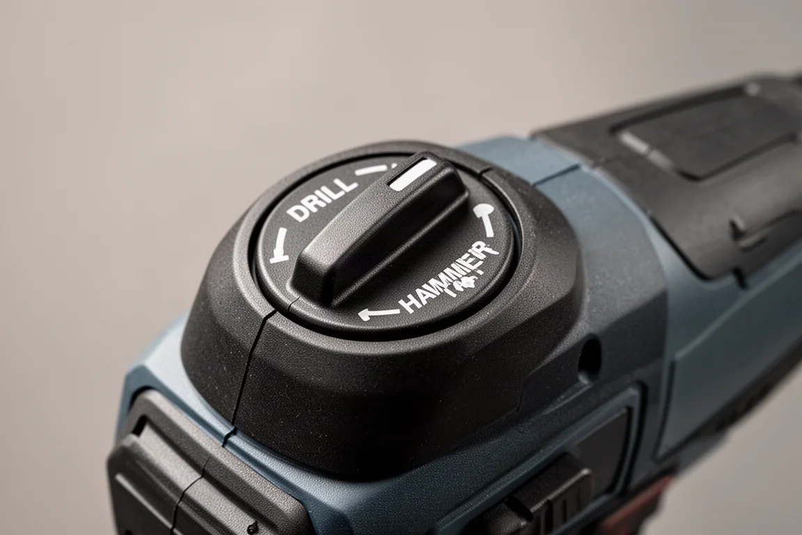 Drill mode selector dial on top of a compact drill body