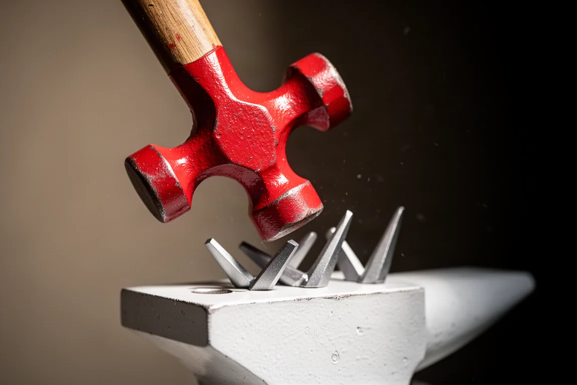 Primo piano in slow motion di un martelletto che colpisce un dente della bussola